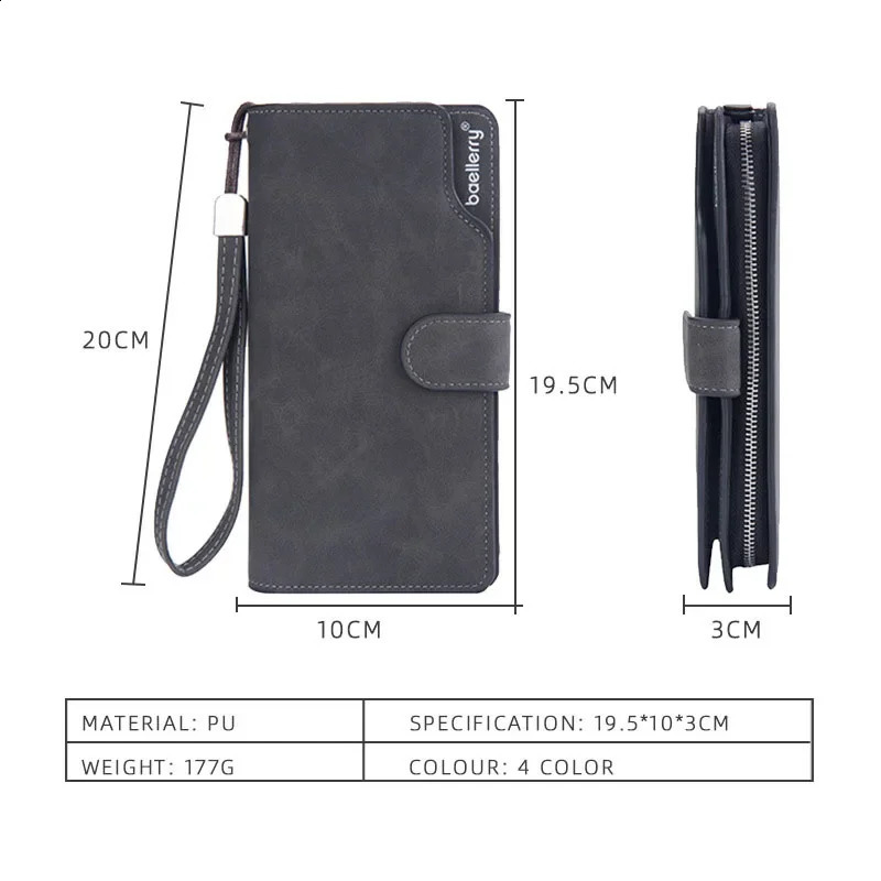 Business Wallets Men Vintage Clutch Phone Bag Multicard Bit Zipper Purse Scrub Money Clip Long Hasp Wallet Large Capacity 250305