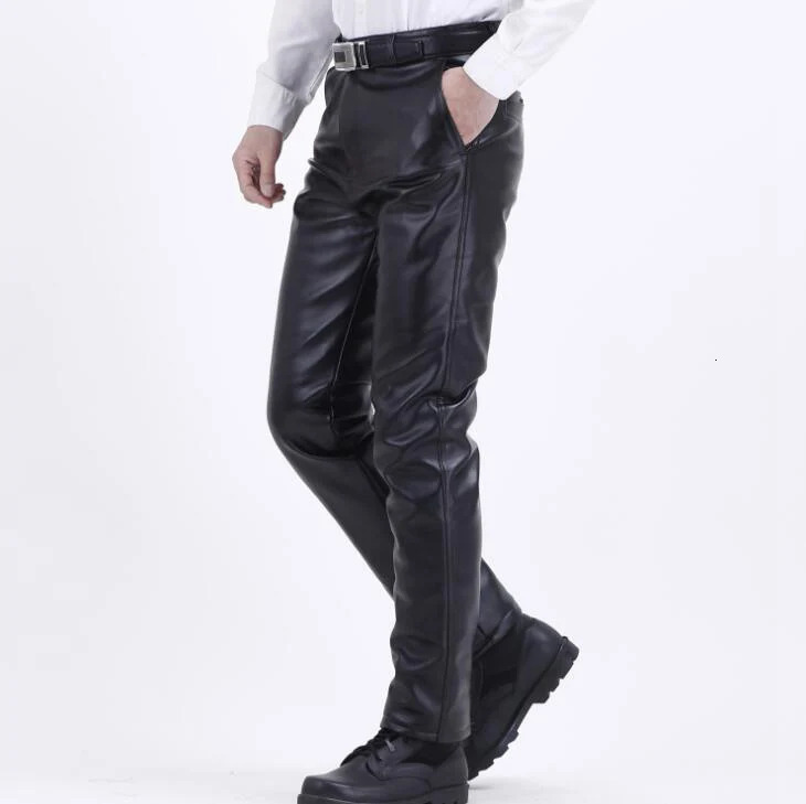 2203 Winter Thick Warm Faux Leather Pants For Men Plus Size PU Fleece Fashion Motorcycle Joggers Windproof 29 250304