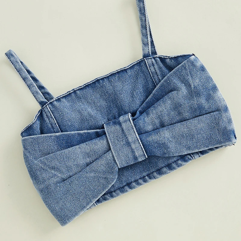 Pudcoco 6M-5T Infant Kids Baby Girls 2Pcs Denim Clothes Set Sleeveless Crops Bow Tops Shorts Culottes Fashion Summer Outfits 250304