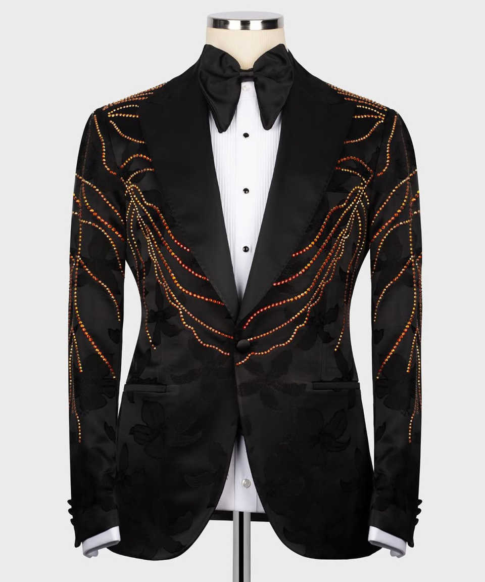 Bright Wedding Tuxedos printing Jacquard Beaded Men Suit Peaked Lapel 1 Piece Set Jacket Groom Business Blazers Customized