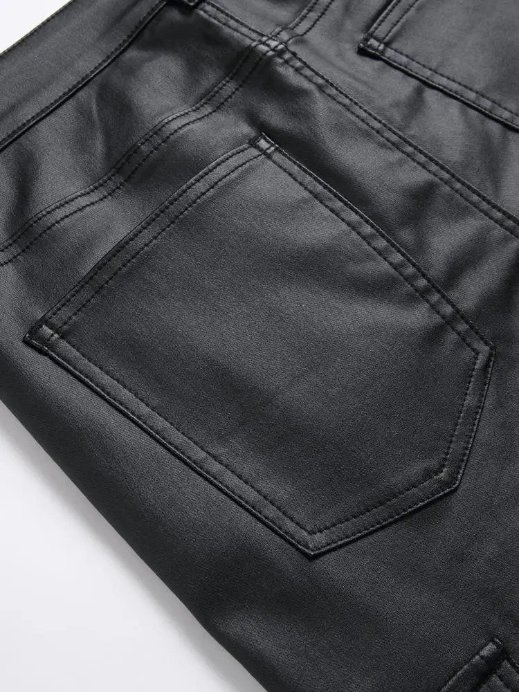 Mens street tight pants slim and suitable for trendy styles PU leather synthetic shiny mens 250304