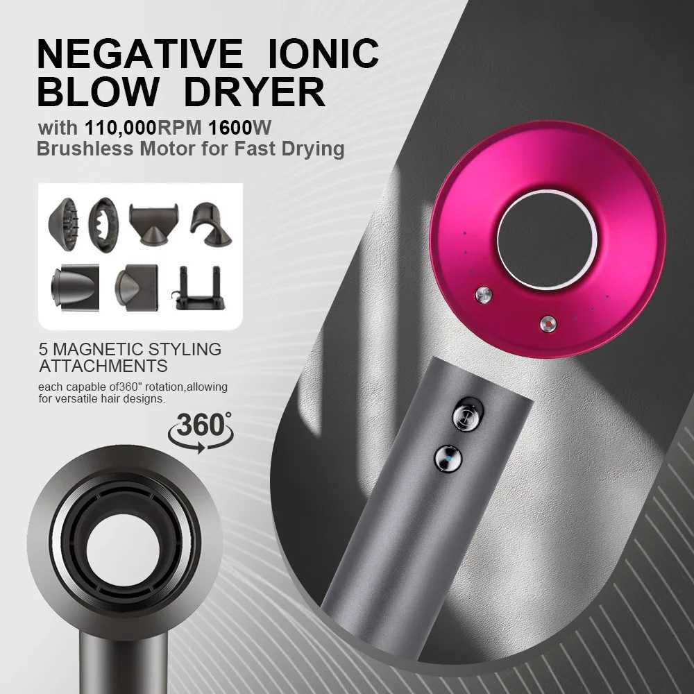 Hair Dryers 1.8m Professional Leafless Hair Dryer Negative Lon Hair Care Quick Home Powerful Hairdryer Constant 200 Million Anion Blow Dryer z250305