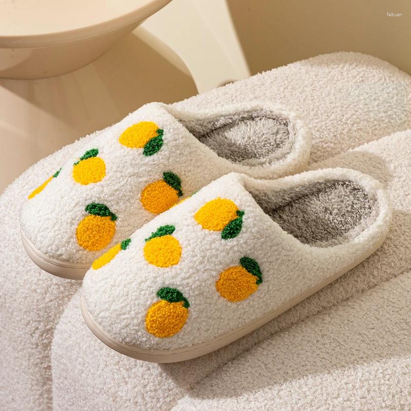 Slippers Cute Fruit Women Winter Indoor Warm Soft Sole Breathable Comfort Anti-slip Bedroom Causal Flat Cotton Shoes