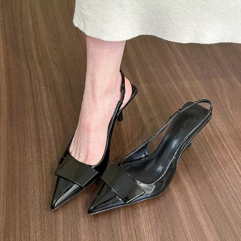 Wens Leather Slippers High H Shoes Party Pumps Wan Summer Sandals Wan High Heel Slingback Sandal Shoes Y250304