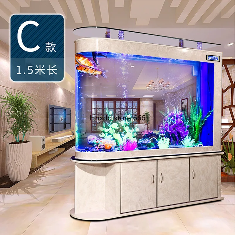 Arc glass fish tank aquarium partition bottom filter fish tank