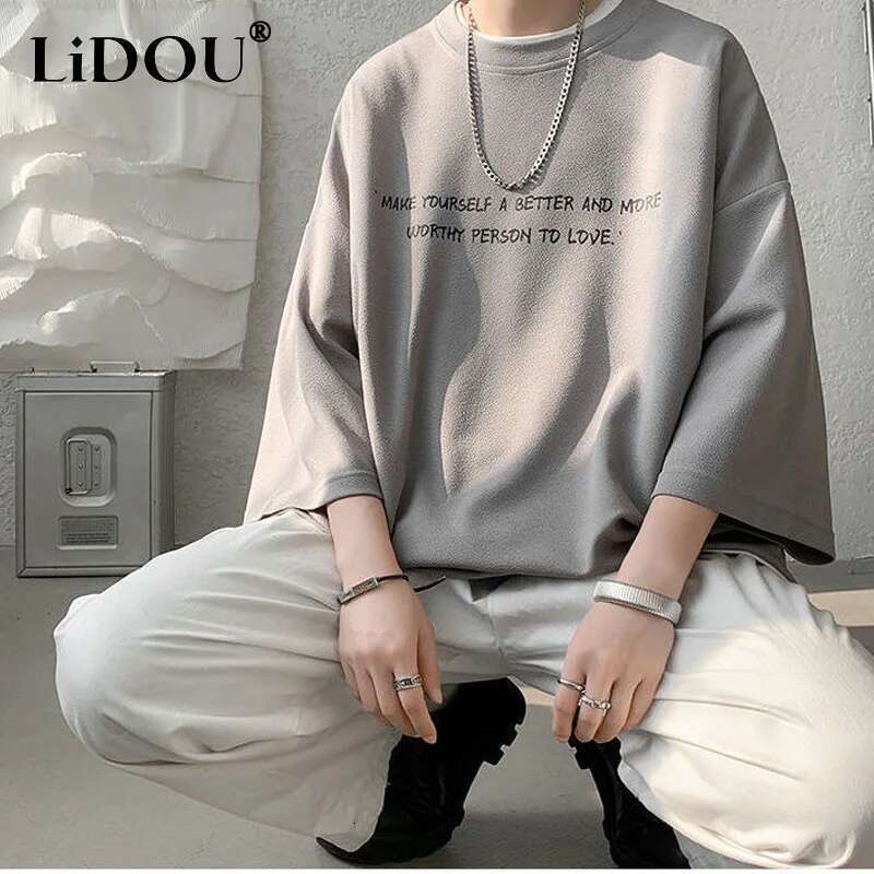 Men's Economy Round Neck Dive Sleeves, Oversized Print, Hip Hop Personality, Streetwear High Street, Summer, Y2K, Y-New At, 2023
