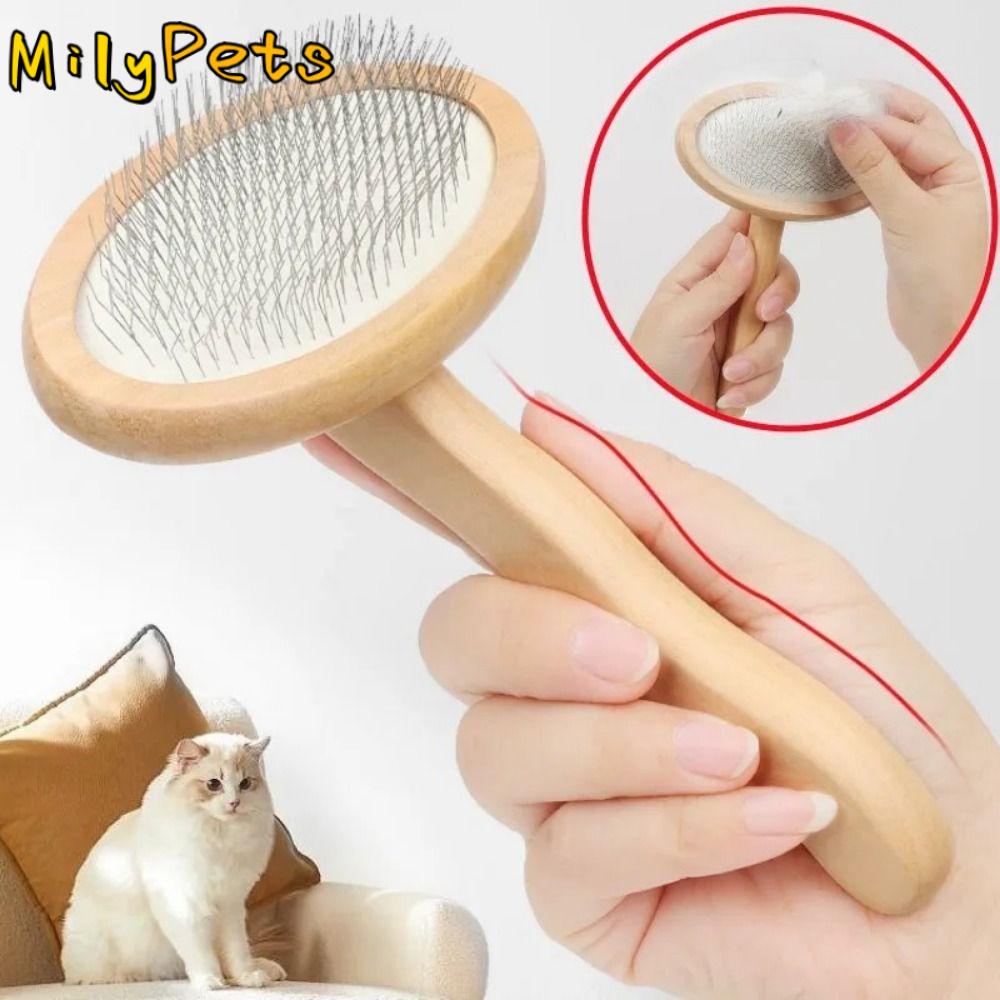 Wooden Handle Dogs Hair Combs Comfortable Grip Removing Shedding Pet Dematting Tool Long Handled Cushioned Pad Fur Remover Combs