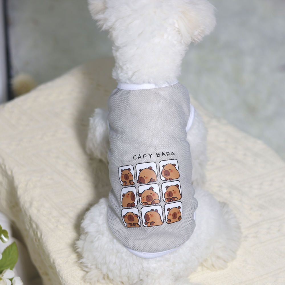 Kapi Cat and Dog Summer Mesh Breathable Pet Thin Tank Top Cartoon Printed Clothes Bomei Gold Haired Large Dog
