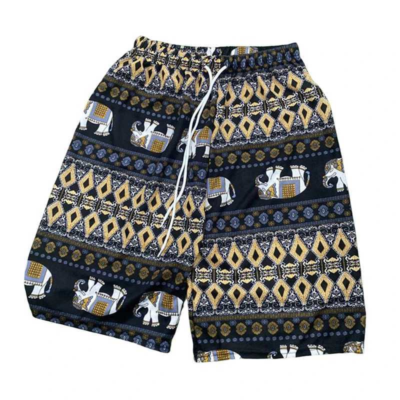 Beach Shorts For Women Men Summer Boho Festival Elephant Pattern Shorts Man Baggy Hippie Bohemian Travel Clothes Swimming ShortsXJ250304
