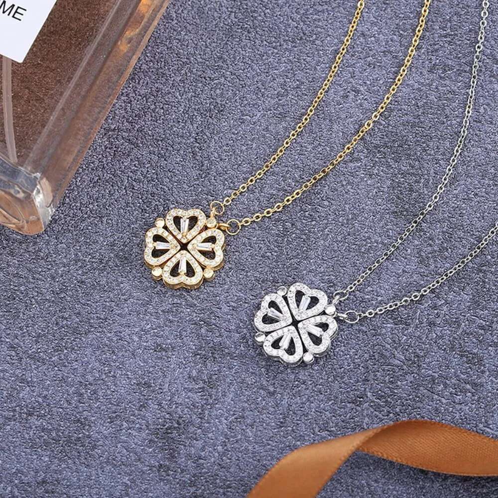 Magnetic Ladies Heart Shaped Clover Necklace Lucky 4 In 1 Love Pendant Jewelry Gift