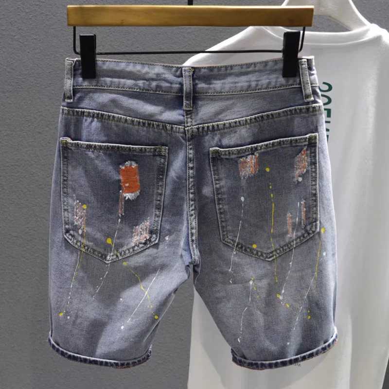 Short Jeans Pants for Men Multi Color Graphic Man Denim Shorts Original Thin Distressed Xl Retro Streetwear Jorts New In RudeT250305