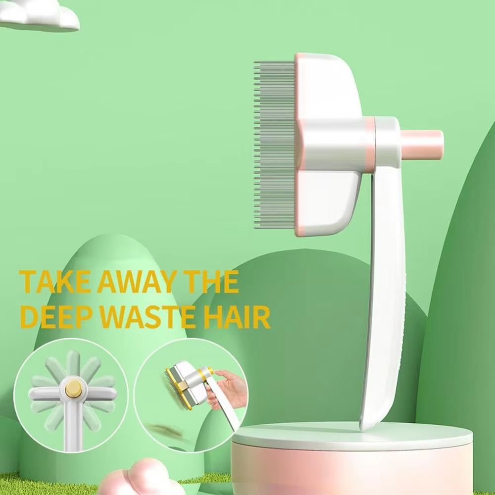 Release Button Pet Hair Removal Comb Flat Pin Comb Comfortable Dog Grooming Brush Detangling 360-Degree Rotating Head