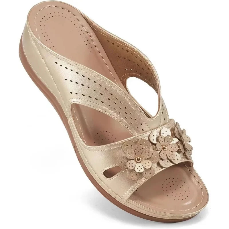 Woman Trend Womens Slippers Casual Flower Hollow Wedge Beach Shoes Outdoor Fashion Platform Comfortable Non-slip Sandals 250228