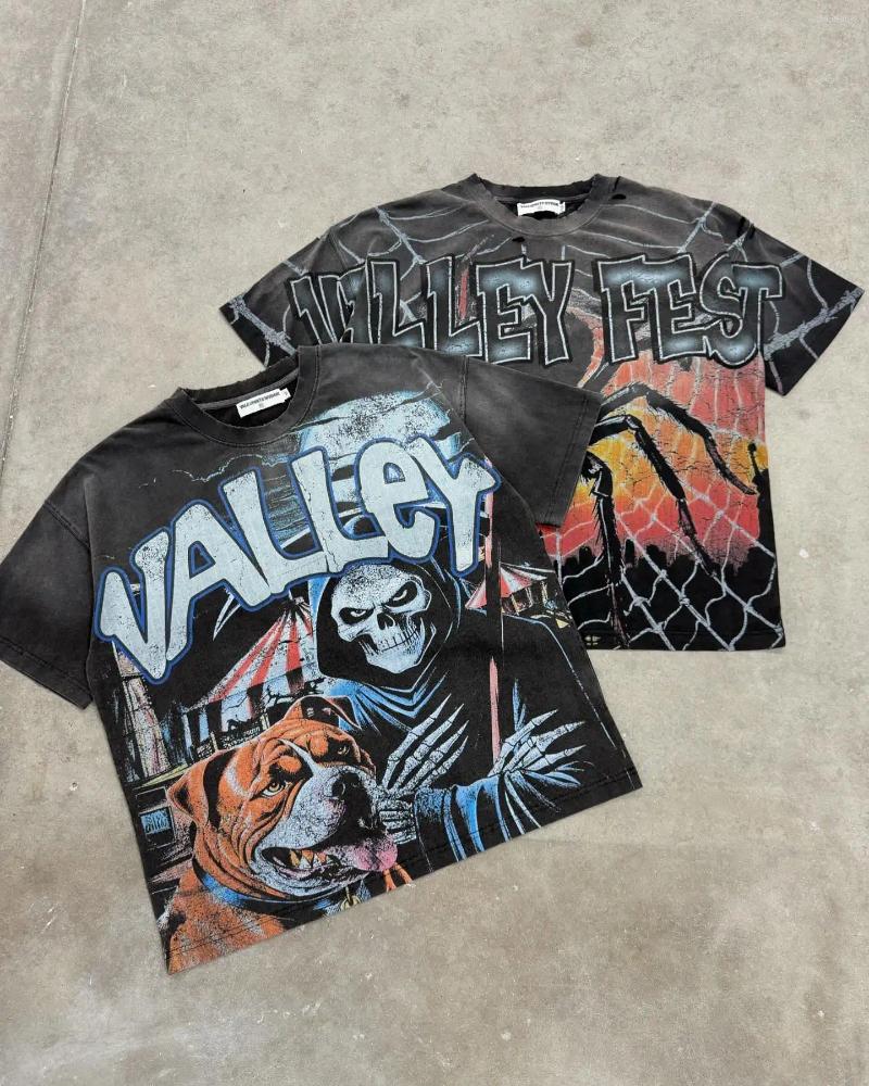 Men's T Shirts Vintage Big Graphic Oversized Top Harajuku Gothic American All Cotton Short Sleeve Shirt Men Clothing