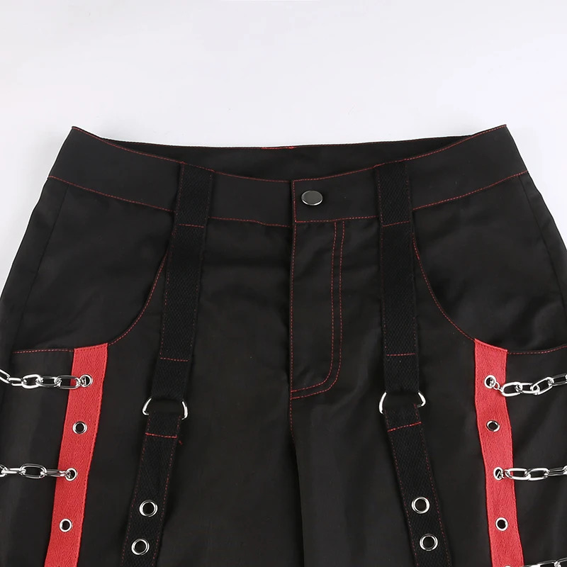 SUCHCUTE Gothic Bandage Chain Womens Pants Hip Hop Fairycore Vintage Trousers Punk Style Egirl Casual Streetwear Baggy Cloths 90s 250304
