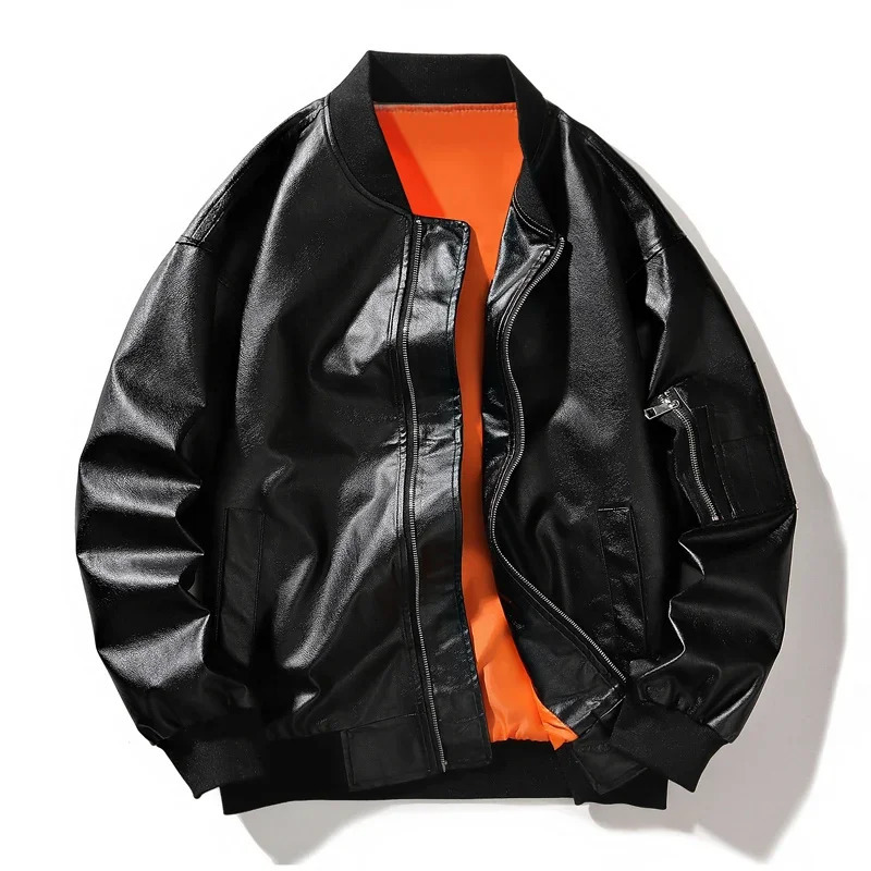 Autumn Winter Mens Bomber Jacket Baseball Collar PU Leather Jackets Men Solid Moto Biker Outerwear Coat Fashion Streetwear Man 250225