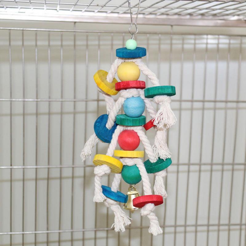 Foraging Shredder Toy Parrot Chewing Toys Metal Hook Design Parrot Cage Bite Toys Wooden Bird Blocks For Conures Parakeets