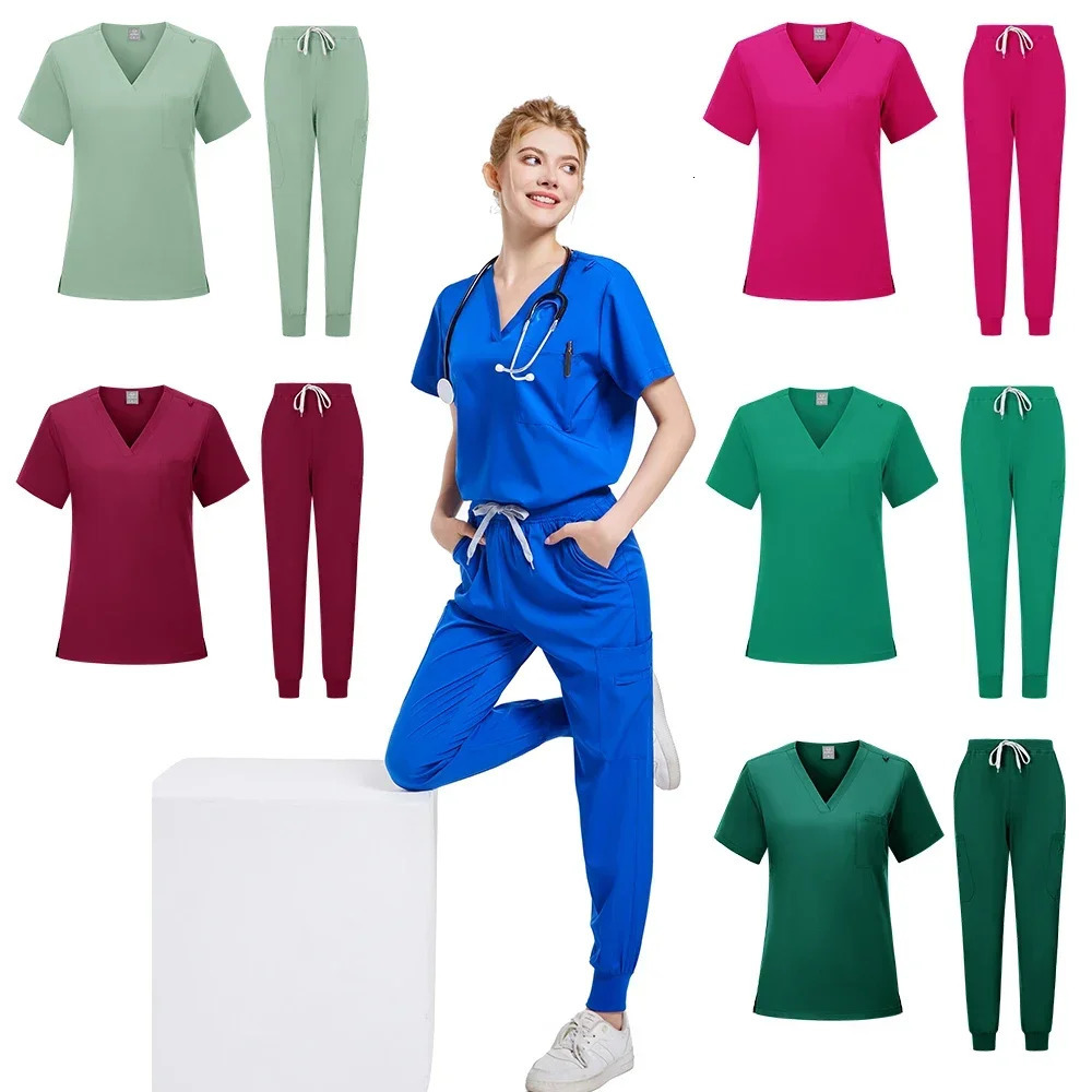 Natural Uniforms Womens Cool Stretch V-Neck Top and Pants Scrub Set Clothing for Women Doctor Uniforme Estheticienne 250304