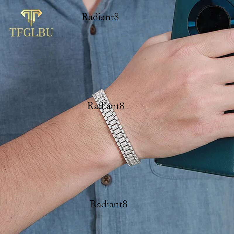 TFGLBU New 10mm Wide Full Moissanite Cuban for Men Real S Sterg Sier Lab Dia Bracelet GRA Fine Jewelry Gift