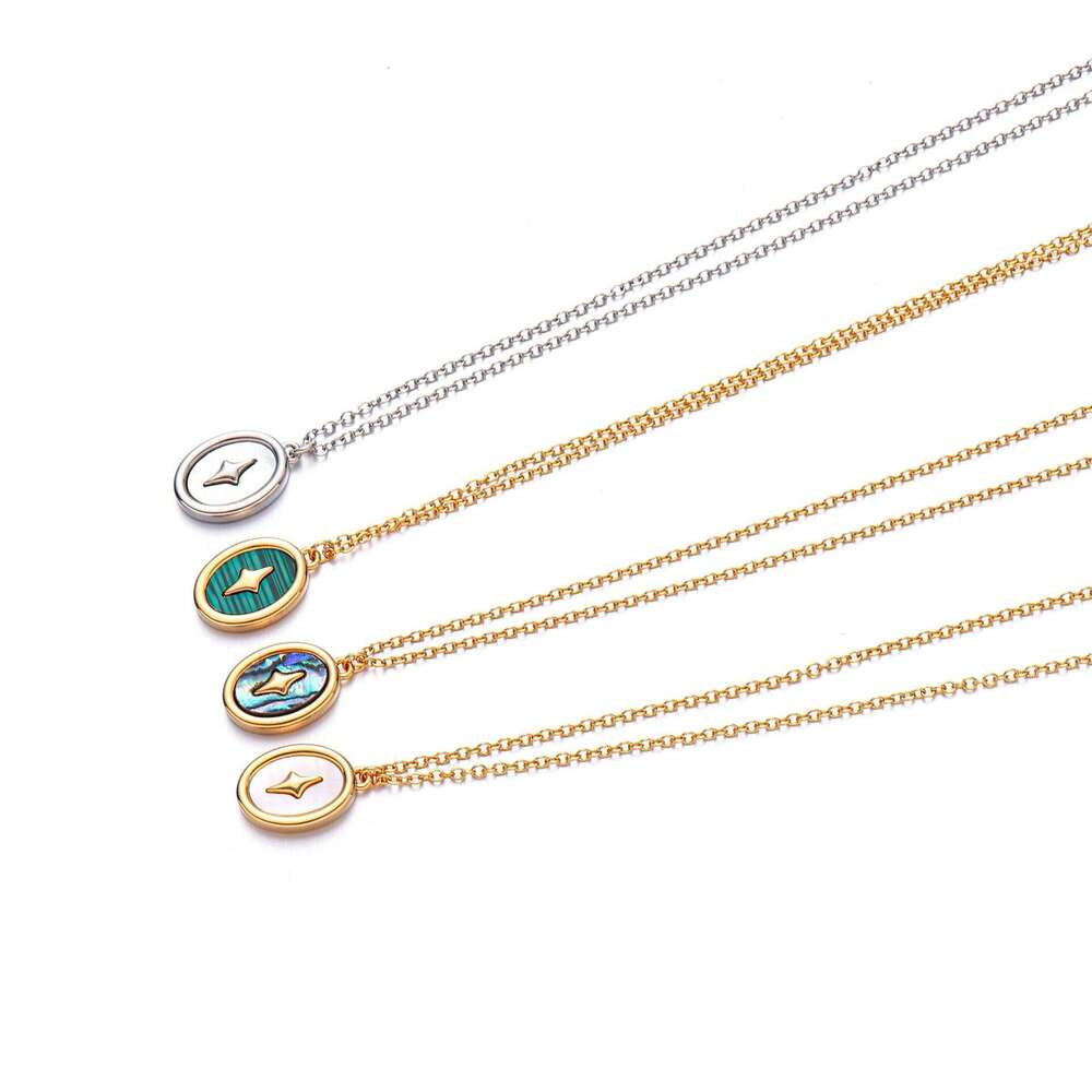 Minimalist design, exquisite fashion, high-end accessories, ins style, white shell, pea stone, four pointed star necklace for women