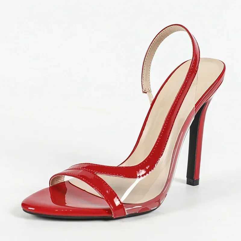 Elegant Shallow Open Toe PVC Transparent Back Strap Sandals Women Summer Red Thin High Heels Wedding Party Shoes WomenXJ2500305