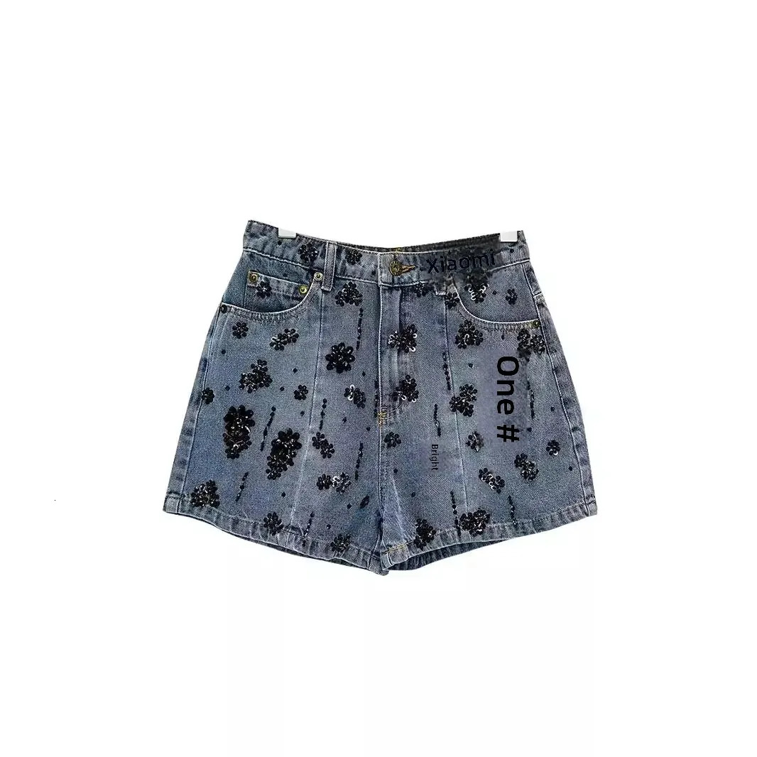 Miu Motorcycle Womens Embroidered Denim Shorts HighWaisted Versatile n Sensibility Unique Casual Pants Summer 250304