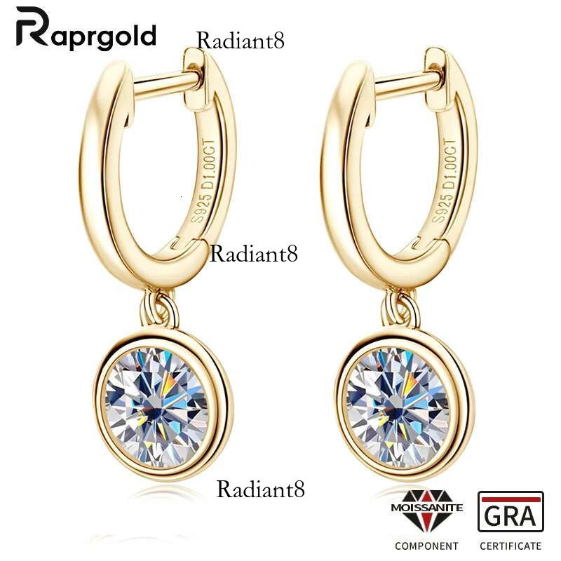 RAPRGOLD GRA Certified 1ct-3ct Moissanite Hoop Earrings for Women S Sterg Sier Hie Earring Wedding Fine Jewelry Gifts
