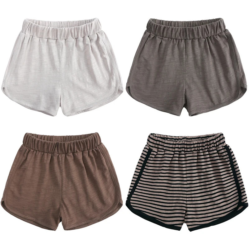 2025 Toddler Boys Girls Shorts Clothes Solid Striped Elastic Kids Short Pants Casual Korean Style For Teenager Children Leggins 250304