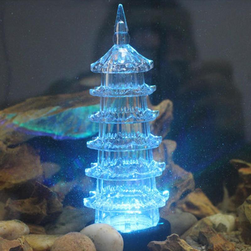 Aquarium Fish Tank Decorations Glowing Effect Pagoda Shape Landscaping Colorful Underwater Lamp Simulation Fish Tank Decorations