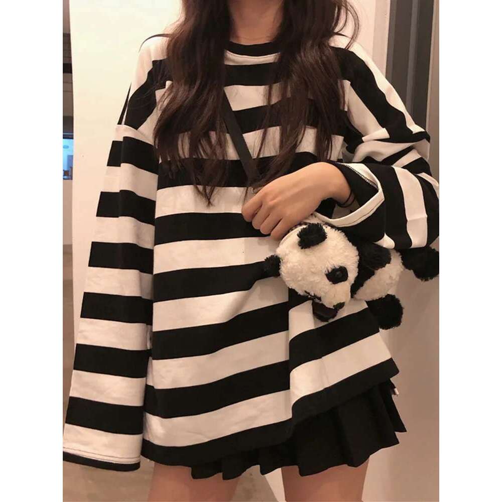 Shirt Striped Streetwear Haruku Couple Female Long Sleeve Gothic Shirts Spring Woman T-Shirt Vintage Blouse Tops KLMY T-