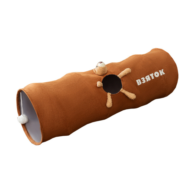 Indoor Cat Tunnel, Foldable Straight Tube Cartoon Cat Tunnel with Plush Ball, Easy to Store and Clean Cat Toy Pet Supplies