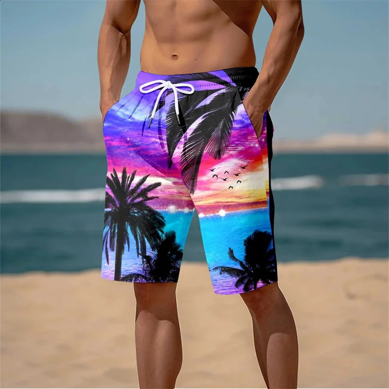 Summer Harajuku 3D Cocoanut Trees Printing Beach Shorts Palm Tree Graphic Board For Men Hawaiian Cool Swimming Trunks Z260314