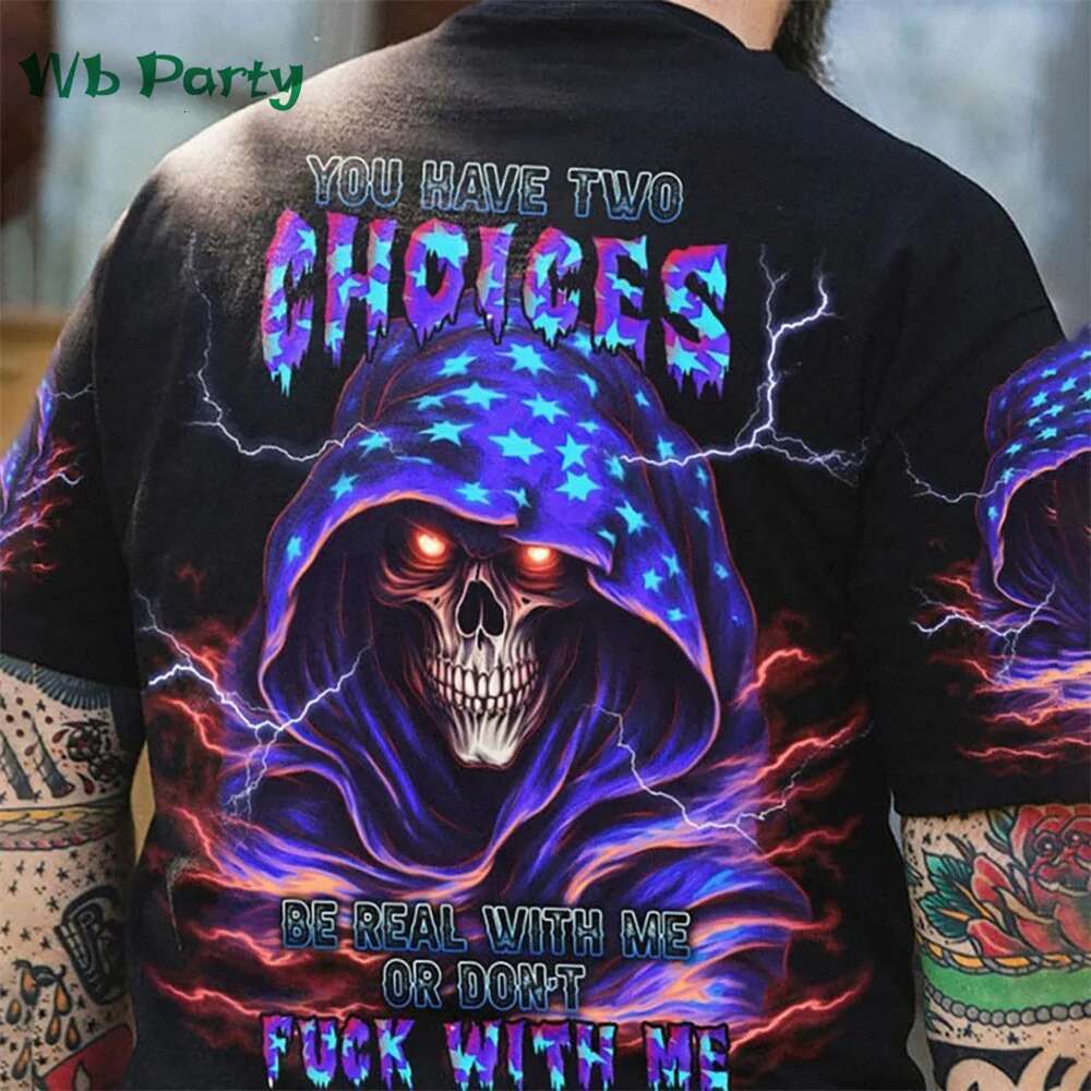 Men's Short Sleeve T-shirt, Oversized, Death Head Printed on the Back