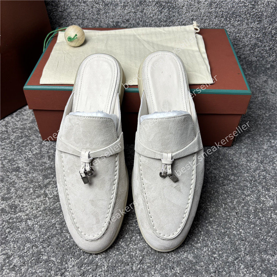 Sandals Womens Summer Walk Charms Slippers L Pia 100 Suede Fashion Casual Shoes Half Slipper Slides Mules loafers Flat Chaussons Luxury Top Quality Sneakers Mule Wit