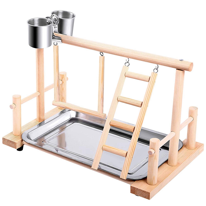 AAAC-Parrot Playpen Bird Perch Playstand Parrot Playground Gym Wood Ladder Swing Climbing