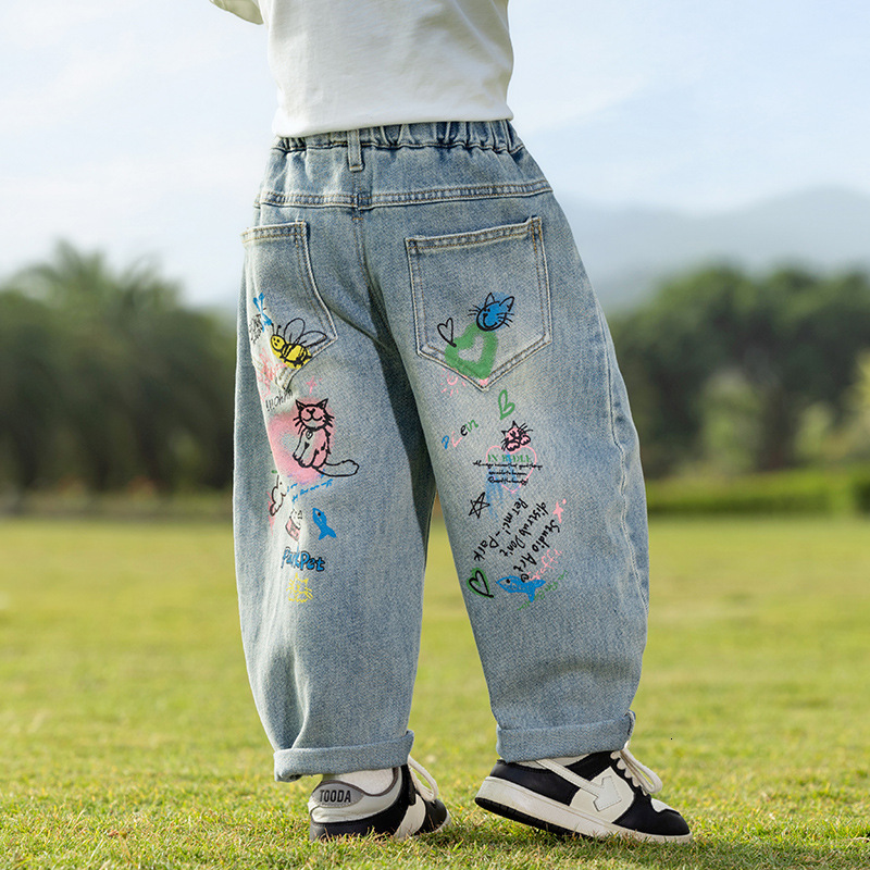 Ddmyshoesvip Spring New Children Korean Edition Cartoon Printed Soft Jeans Men And Women Versatile Pants