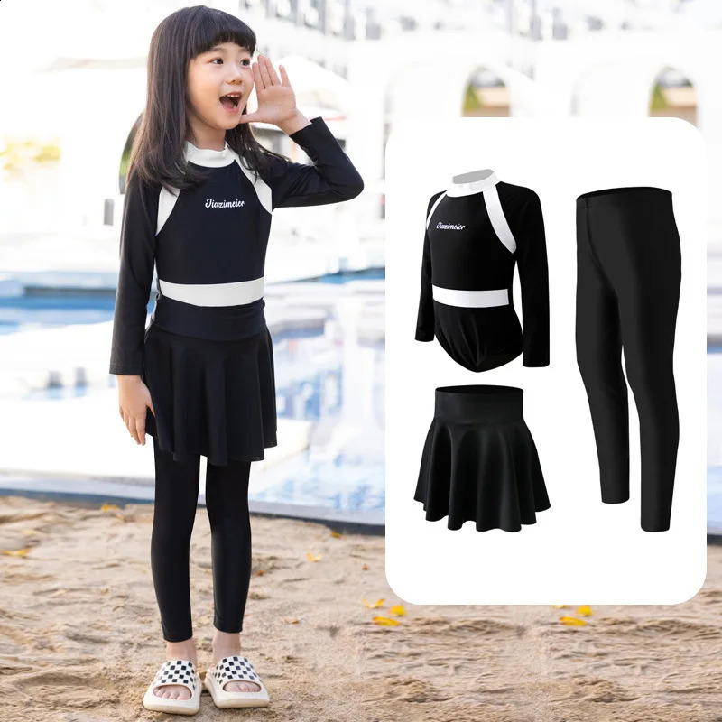 Kids Girls Boys Swimsuit Long Sleeve pants Sun Protection Swimming Beach Wear Cute and Playful Rash Guard 250304