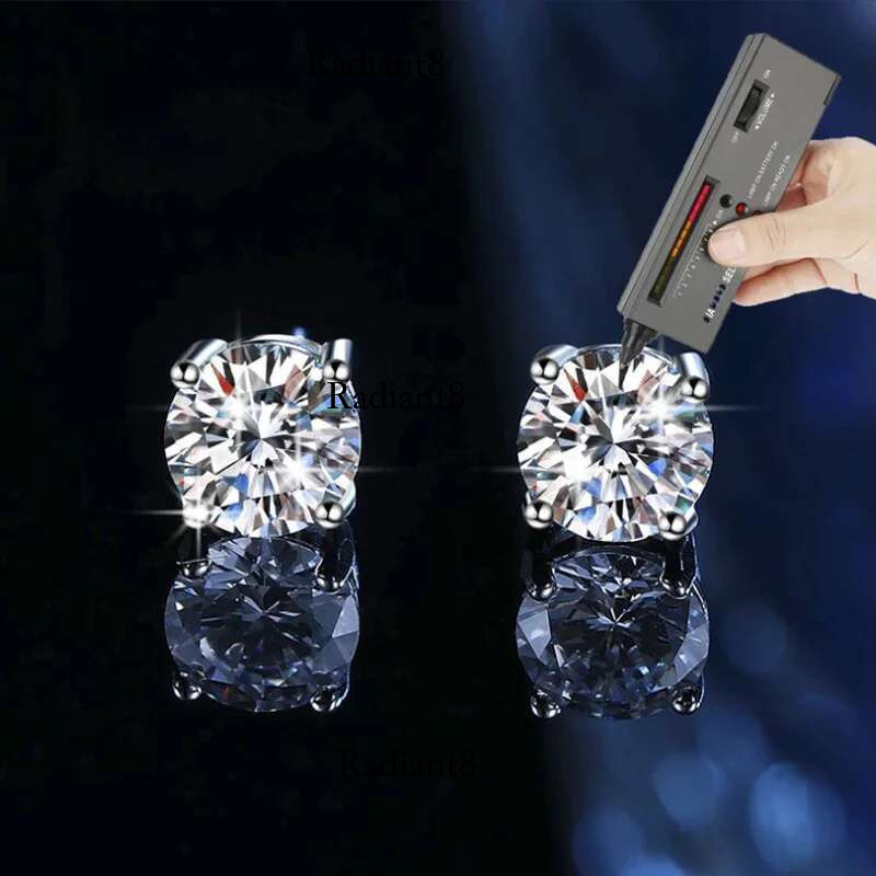2 GRA Certificates Moissanite Studs Earrings Pass Dia tester Pen For Men Women Sier Plated Wedding Gemstone