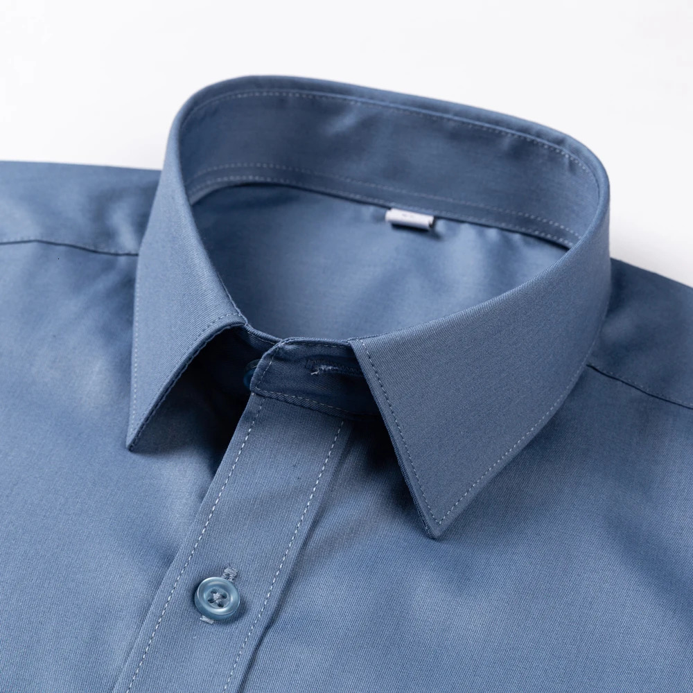 Mens Smooth Slight Strech Bamboo Fiber Dress Shirt Without Pocket Comfortable Soft Regular Fit Long Sleeve Easy Care Shirts 250227