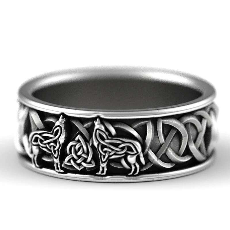 Huitan Viking Nordic Mythology Giant Men Defense Totem Wolf Fashion Hip Hop Rock Unisex Finger Ring Punk Gift
