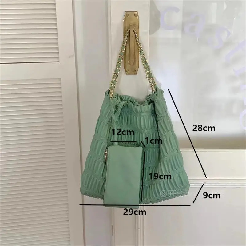Style Pleated Shoulder Bags for Women Casual Female Large Capacity Shopper Tote Bags Fashion Solid Color Chain Handbags 250304