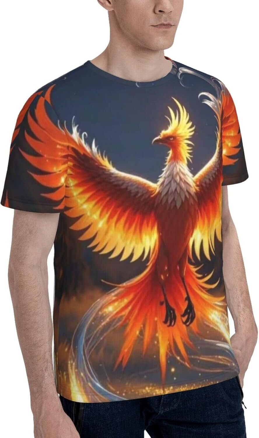 Mens T shirt Red Phoenix 3D Printed T-Shirt for Men and Women - Fantasy Phoenix Graphic Casual Trendy Crew Neck Tops Tee tee Casual tops summer clothe