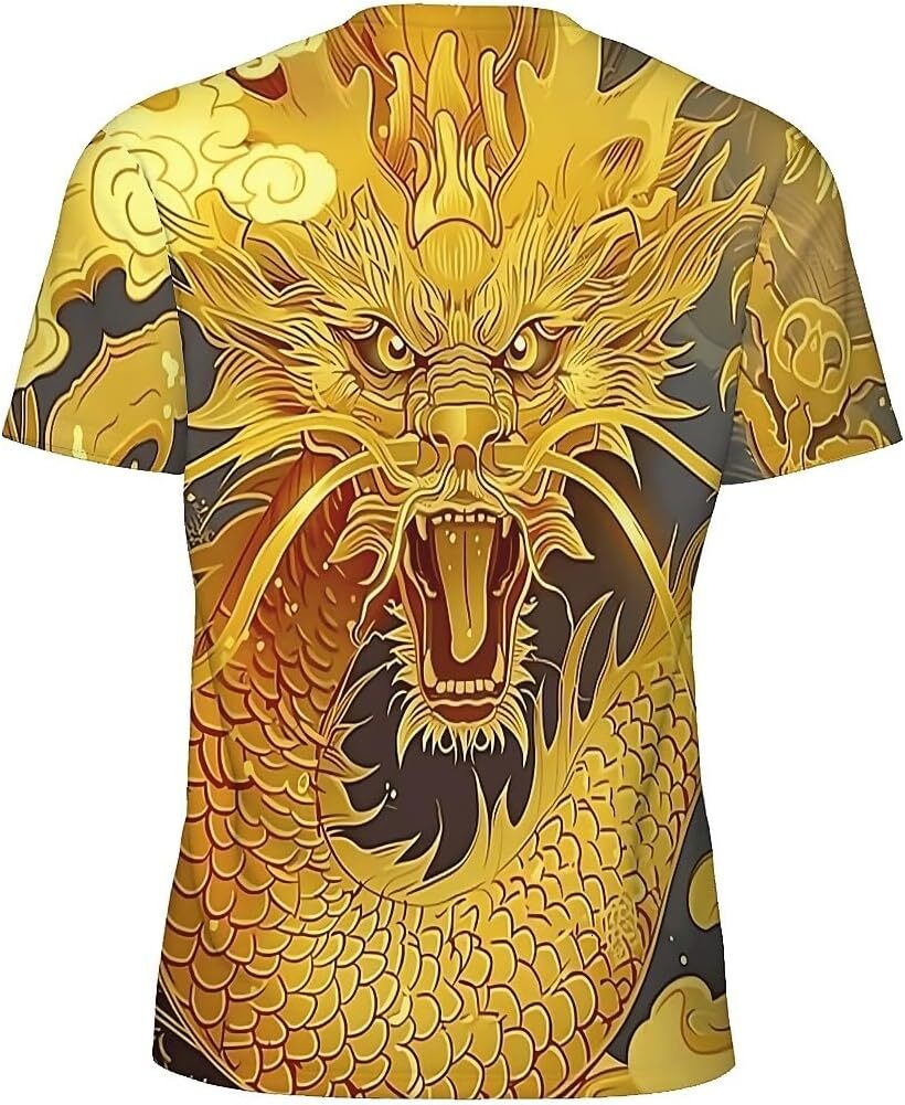 Mens T shirt Men's Novelty T-Shirts Graphic 3D Print Short Sleeve Summer T-Shirt Golden Dragon tee Casual tops summer clothes