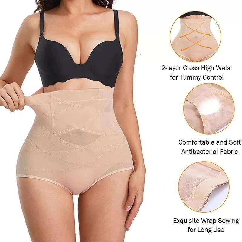 High Women Waist Panties Cross Compression Abs Shaping Pants Non-Marking Slimming Body Tummy Control Corset Girdle KLMY