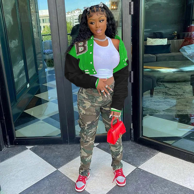Baseball Jacket Womens Spring Autumn Clothing Fashion Casual Ladies Patchwork Crop Jackets Coats 250304