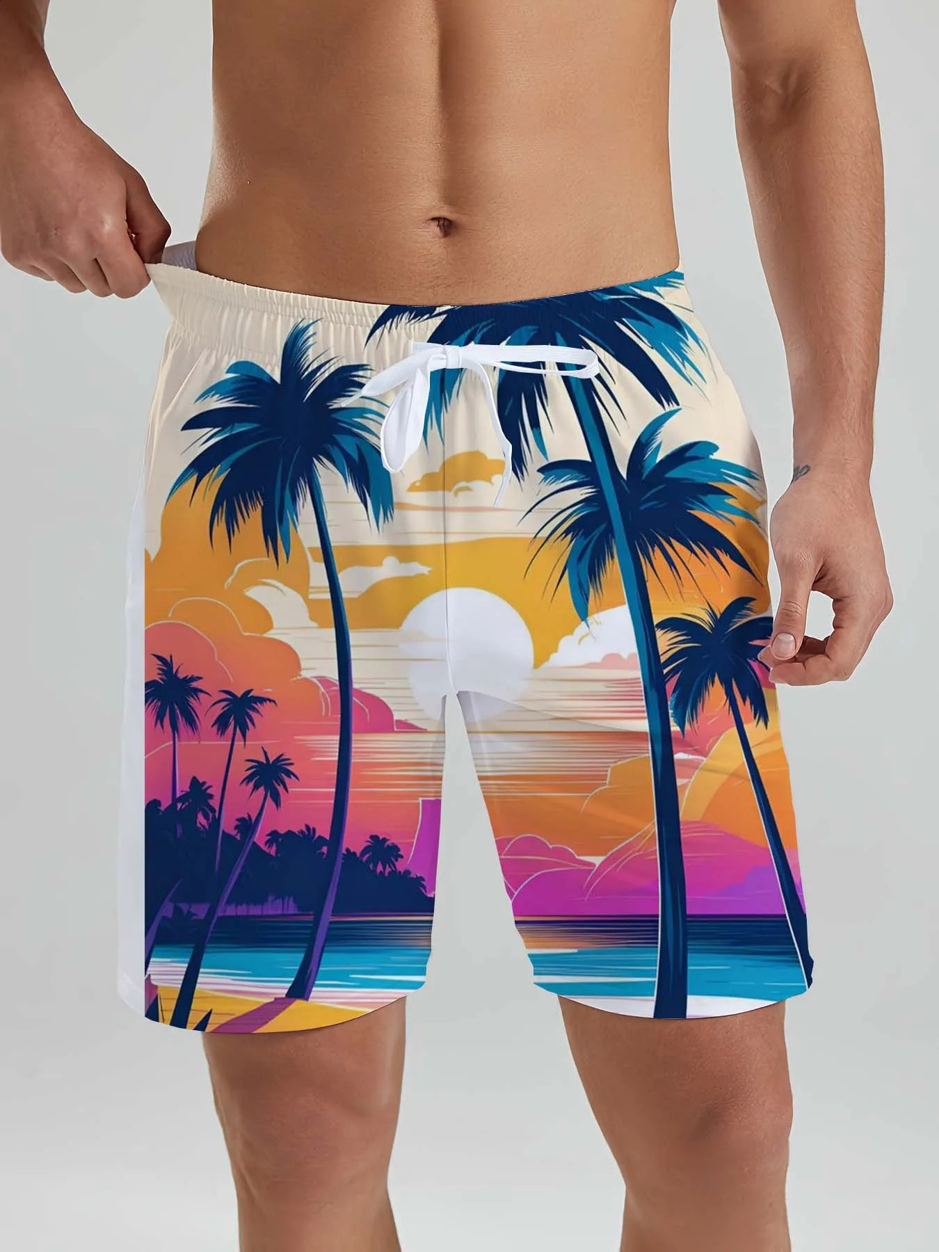 Hawaiian flamingo vacation beach shorts mens summer leisure street cocoa 3D printed board swimming trunks Z260314