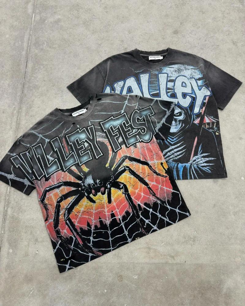 Men's T Shirts Vintage Big Graphic Oversized Top Harajuku Gothic American All Cotton Short Sleeve Shirt Men Clothing