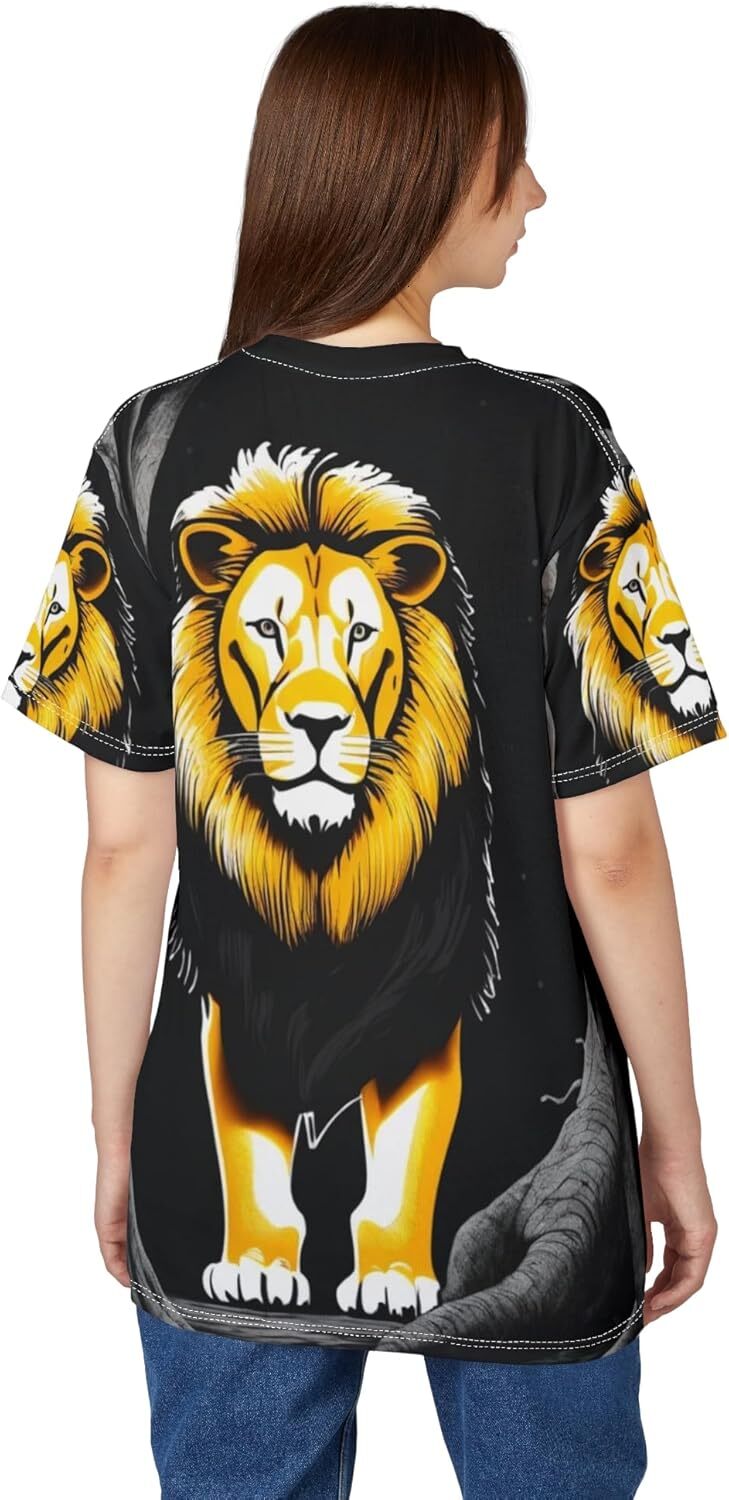 Mens T shirt t-Shirt Lion 3D Shirt All Over Print The Male Lion Stands in The Dark, Behind are Two Large Old Trees tee Casual tops summer clothes