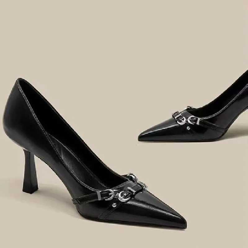 Luxury Brand Designer Wen Sandals Fi Pointed Toe Buckle Strap Metal High Heeled Kitten Heel Elegant Single Shoes Fem Y250304