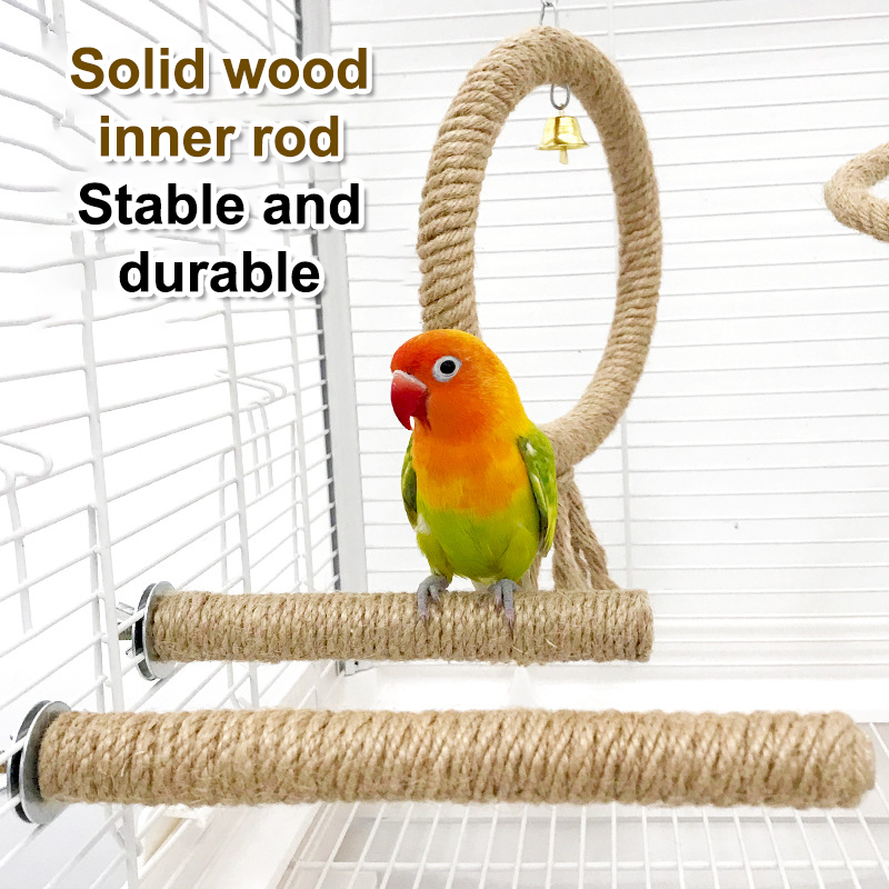 Parrot Training Toys Cage Hemp Rope Toys Pet Bird Standing Stick Exercise Perches Toys For Budgies Parakeet Pet Supplies